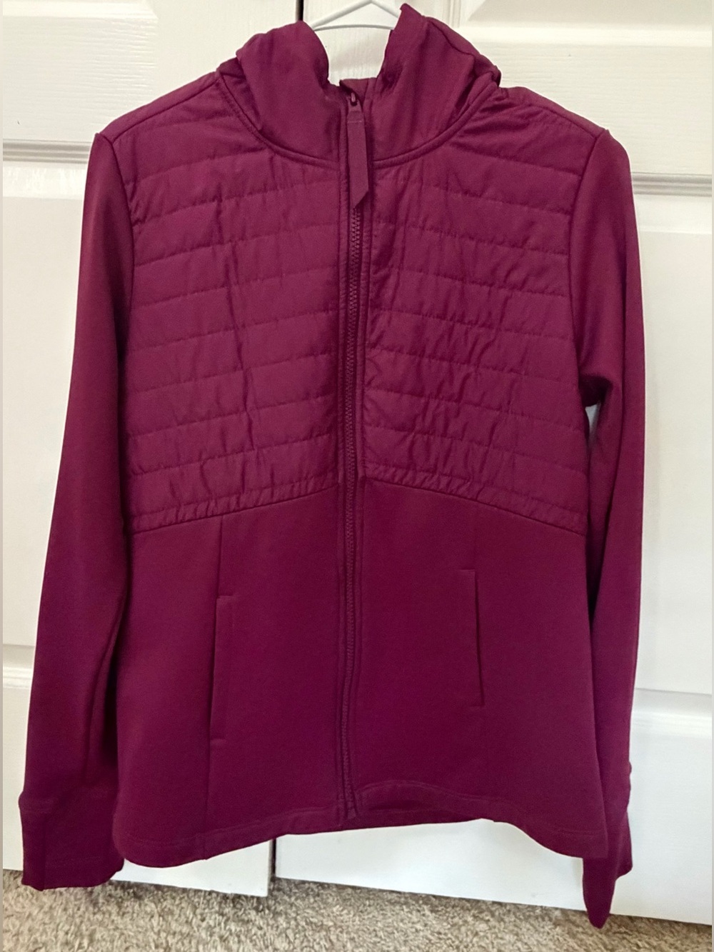 Avia Women's Mixed Media Quilted Full-Zip Hoodie Jacket - Burgundy / Plum Size S